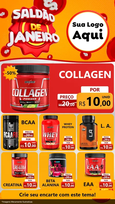 Modelo de Rede Social para Stories com o tema Saldão de Janeiro para Suplementos alimentares