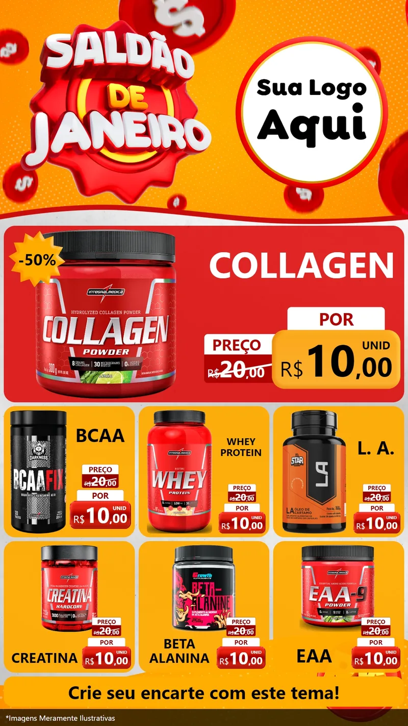 Modelo de Rede Social para Stories com o tema Saldão de Janeiro para Suplementos alimentares