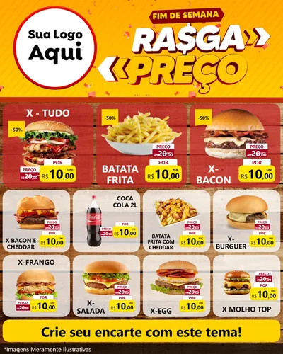 Modelo de Rede Social para Feed Instagram com o tema Fim de Semana Rasga Preços para Hamburgueria