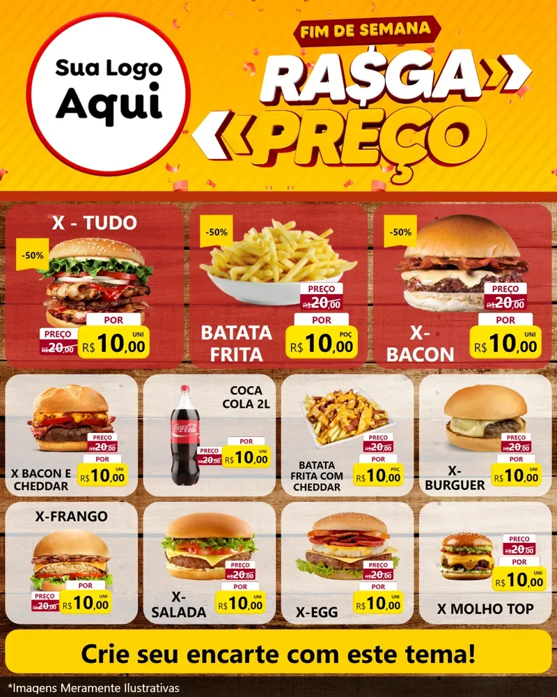 Modelo de Rede Social para Feed Instagram com o tema Fim de Semana Rasga Preços para Hamburgueria