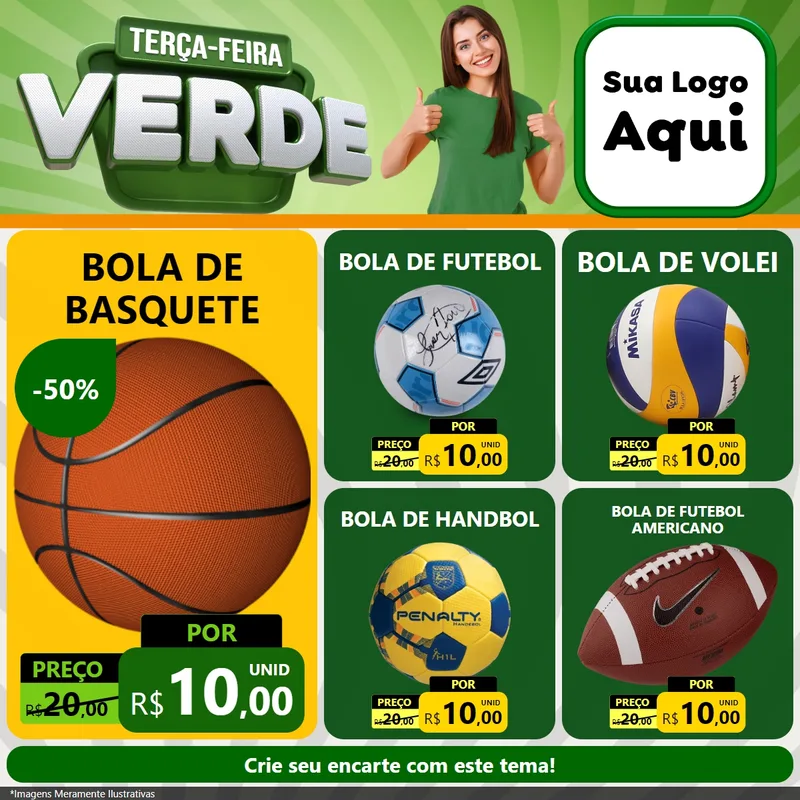 Modelo de Rede Social para Feed Facebook com o tema Terça - Feira Verde para Artigos Esportivos