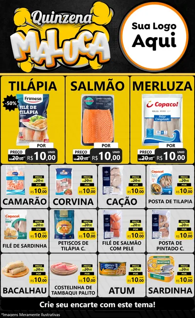 Modelo de Encarte para Encarte Grande com o tema Quinzena Maluca para Peixaria