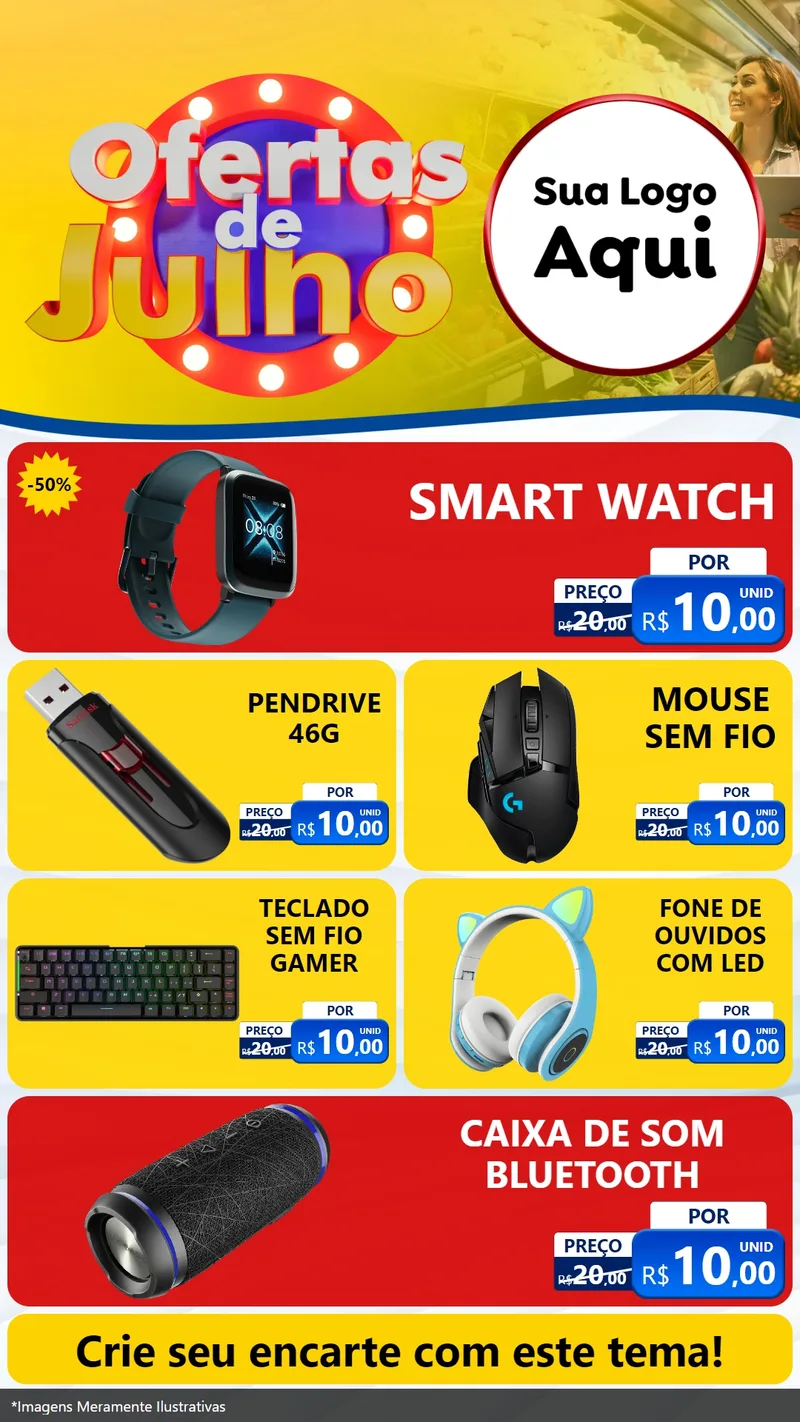 Modelo de TV para TV Vertical com o tema Ofertas de Julho para Informática