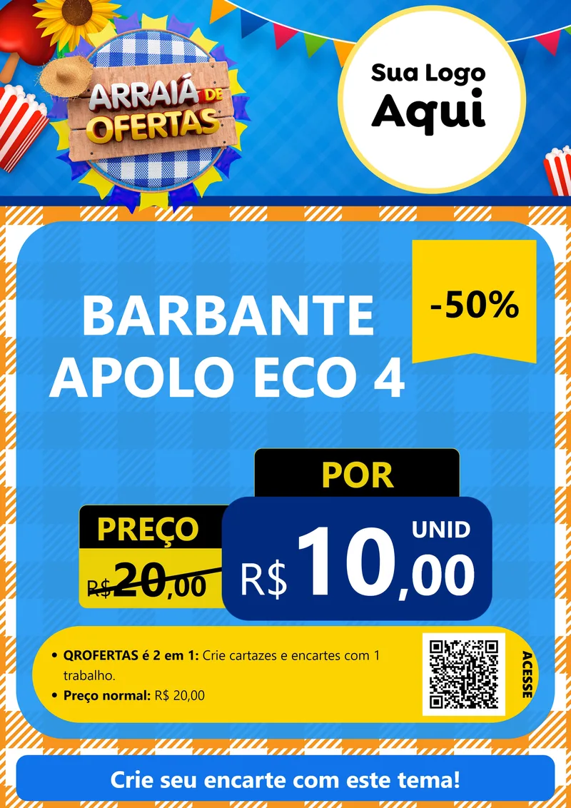 Modelo de Cartaz para Cartaz A4 Vertical com o tema Arraiá de Ofertas para Armarinho e Aviamentos