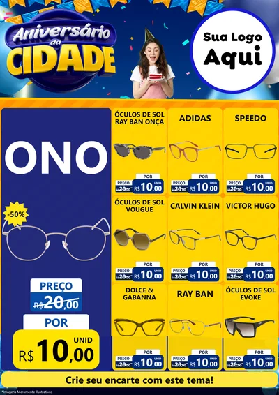 Modelo de Encarte para Encarte A4 Vertical com o tema Aniversário da Cidade para Óticas