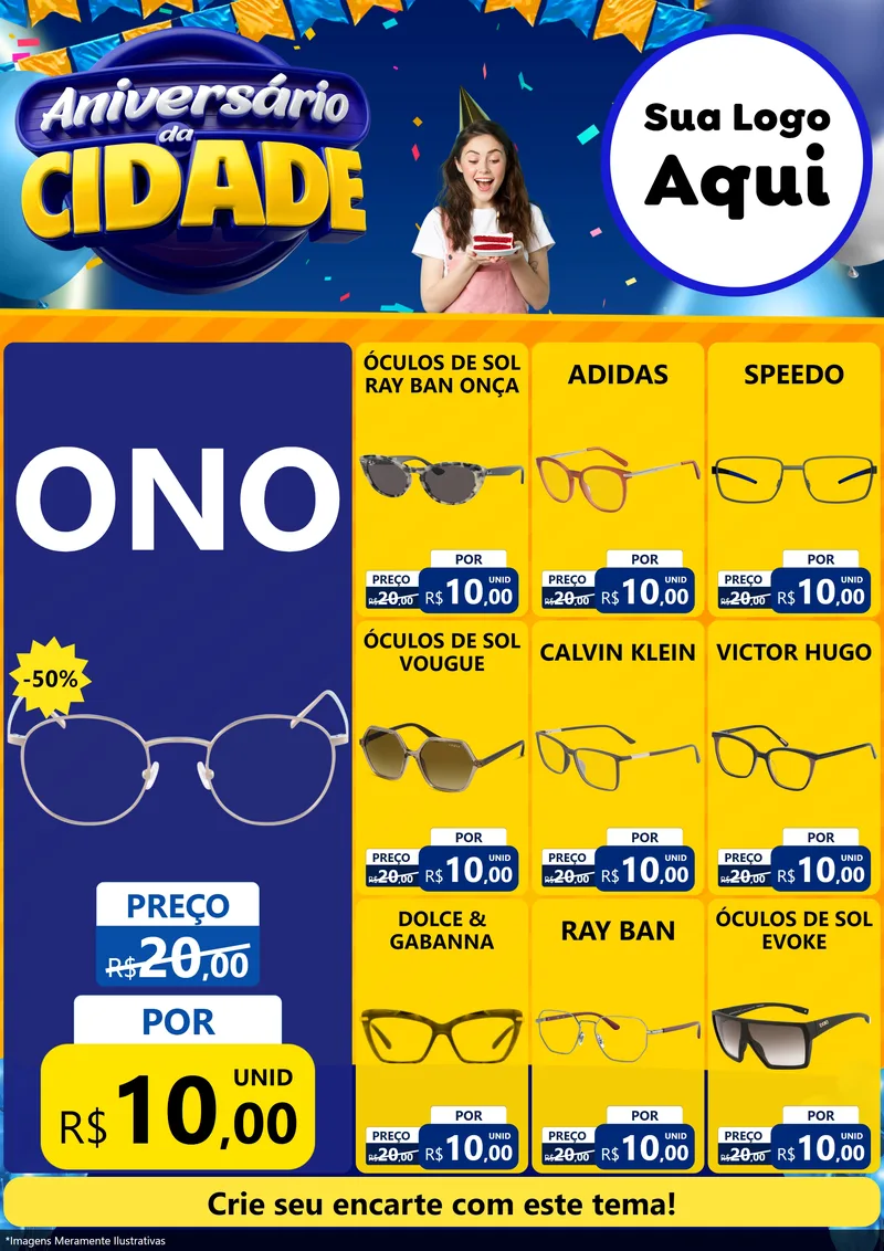 Modelo de Encarte para Encarte A4 Vertical com o tema Aniversário da Cidade para Óticas