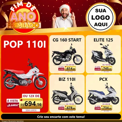 Modelo de Rede Social para Feed Facebook com o tema Fim de Ano Premiado para Concessionaria de Motos