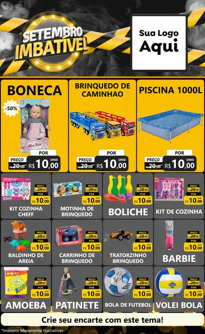 Modelo de Encarte para Encarte Grande com o tema Setembro Imbatível para Brinquedos