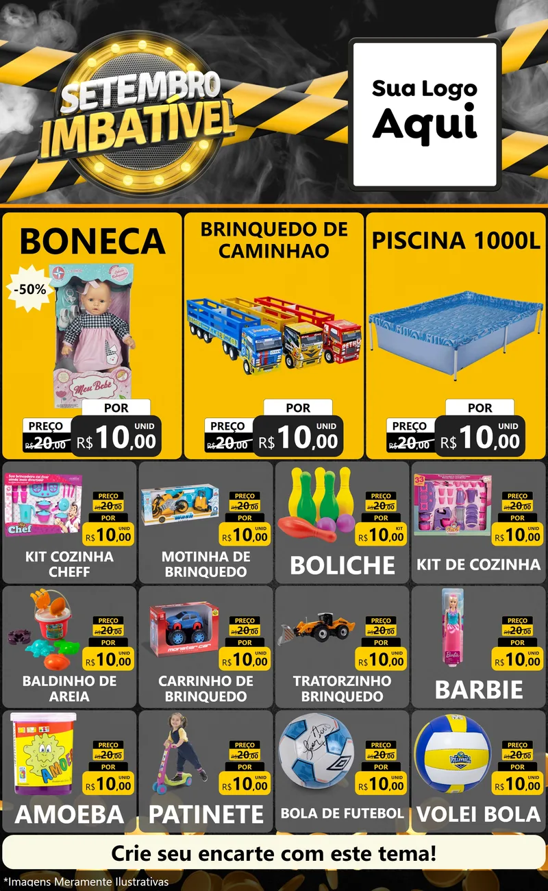 Modelo de Encarte para Encarte Grande com o tema Setembro Imbatível para Brinquedos