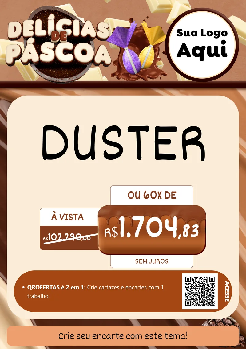 Modelo de Cartaz para Cartaz A4 Vertical com o tema Delícias de Páscoa para Concessionaria de Carros