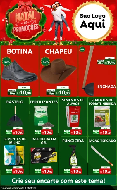 Modelo de Encarte para Encarte Grande com o tema Natal de Promoções para Agropecuária