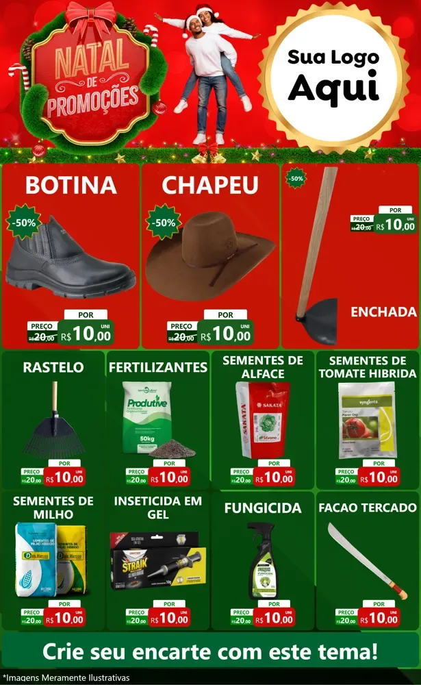 Modelo de Encarte para Encarte Grande com o tema Natal de Promoções para Agropecuária