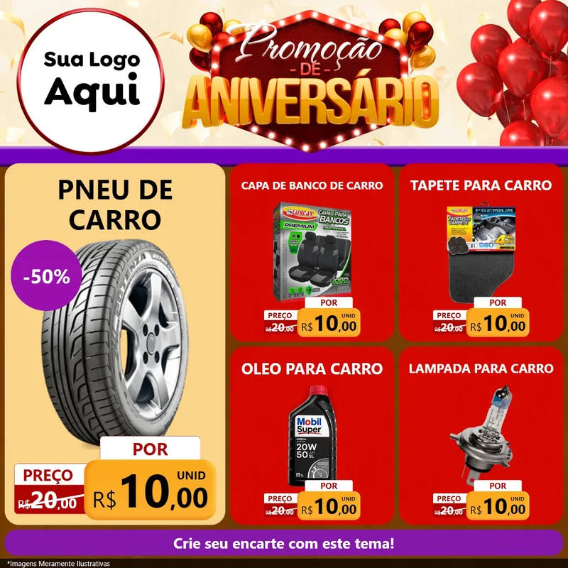 Modelo de Rede Social para Feed Facebook com o tema Promoção de Aniversário para Auto peças