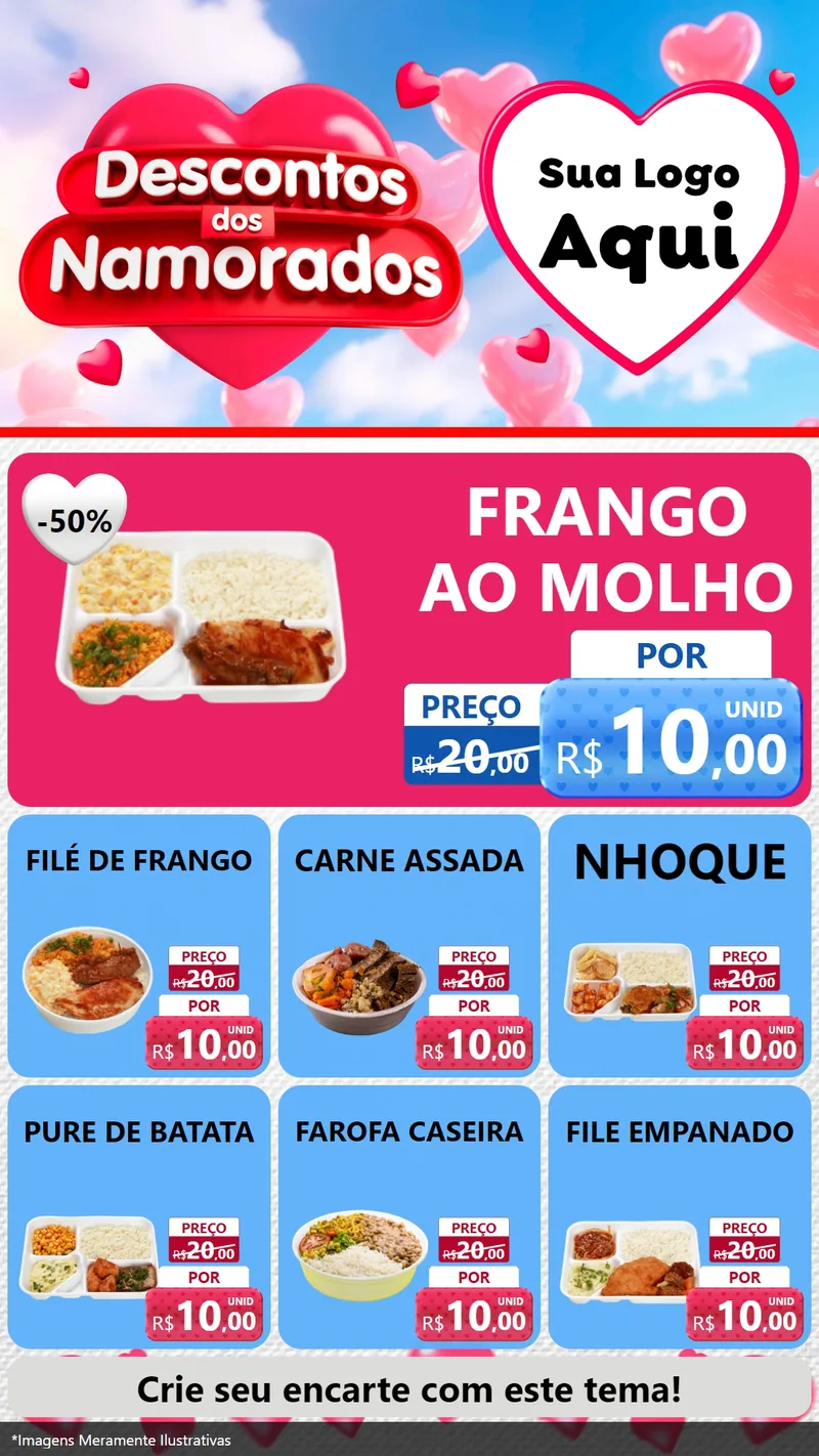 Modelo de Rede Social para Stories com o tema Descontos dos Namorados para Restaurante