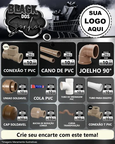 Modelo de Rede Social para Feed Instagram com o tema Black dos Sonhos para Tubos e conexões