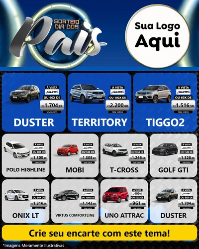 Modelo de Rede Social para Feed Instagram com o tema Sorteio Dia Dos Pais para Concessionaria de Carros