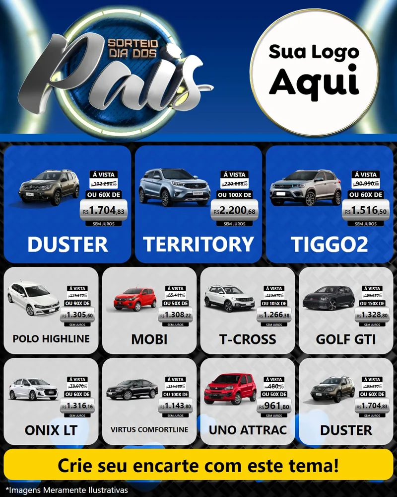 Modelo de Rede Social para Feed Instagram com o tema Sorteio Dia Dos Pais para Concessionaria de Carros