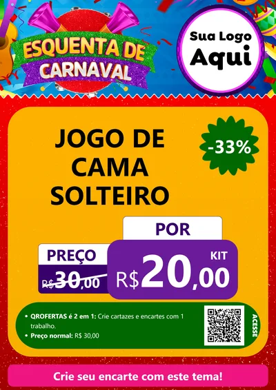 Modelo de Cartaz para Cartaz A4 Vertical com o tema Esquenta de Carnaval para Cama, Mesa e Banho