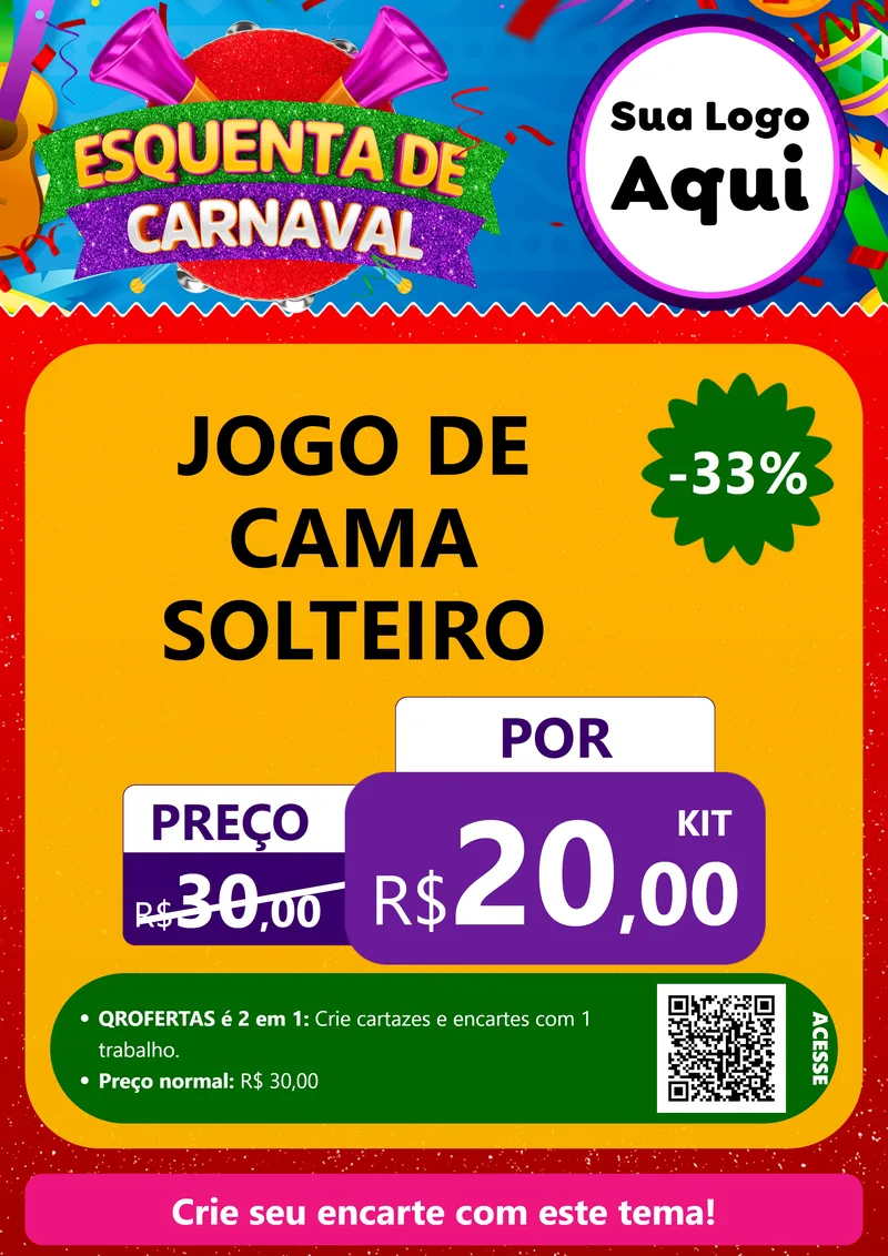 Modelo de Cartaz para Cartaz A4 Vertical com o tema Esquenta de Carnaval para Cama, Mesa e Banho