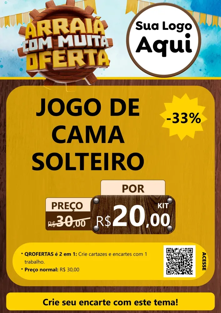 Modelo de Cartaz para Cartaz A4 Vertical com o tema Ofertas de São João - Junina para Cama, Mesa e Banho