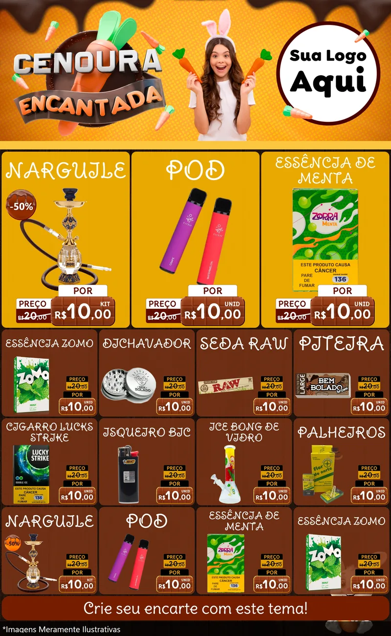 Modelo de Encarte para Encarte Grande com o tema Cenoura Encantada - Páscoa para Tabacaria
