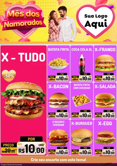 Modelo de Encarte para Encarte A4 Vertical com o tema Mês dos Namorados para Hamburgueria