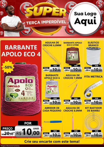 Modelo de Encarte para Encarte A4 Vertical com o tema Super Terça Imperdível para Armarinho e Aviamentos
