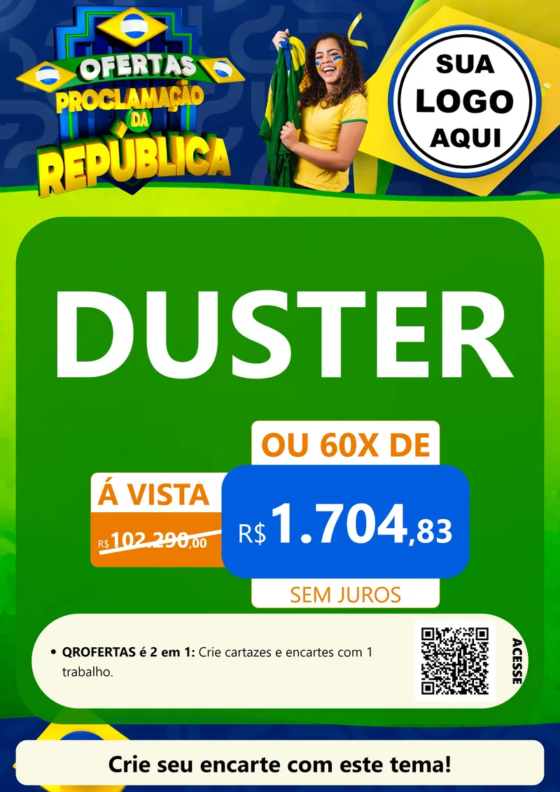 Modelo de Cartaz para Cartaz A4 Vertical com o tema Ofertas Proclamação da República para Concessionaria de Carros