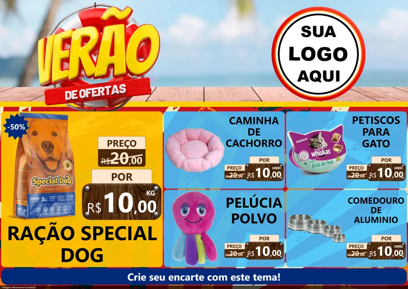 Modelo de Encarte para Encarte A4 Horizontal com o tema Verão de Ofertas para Pet Shop