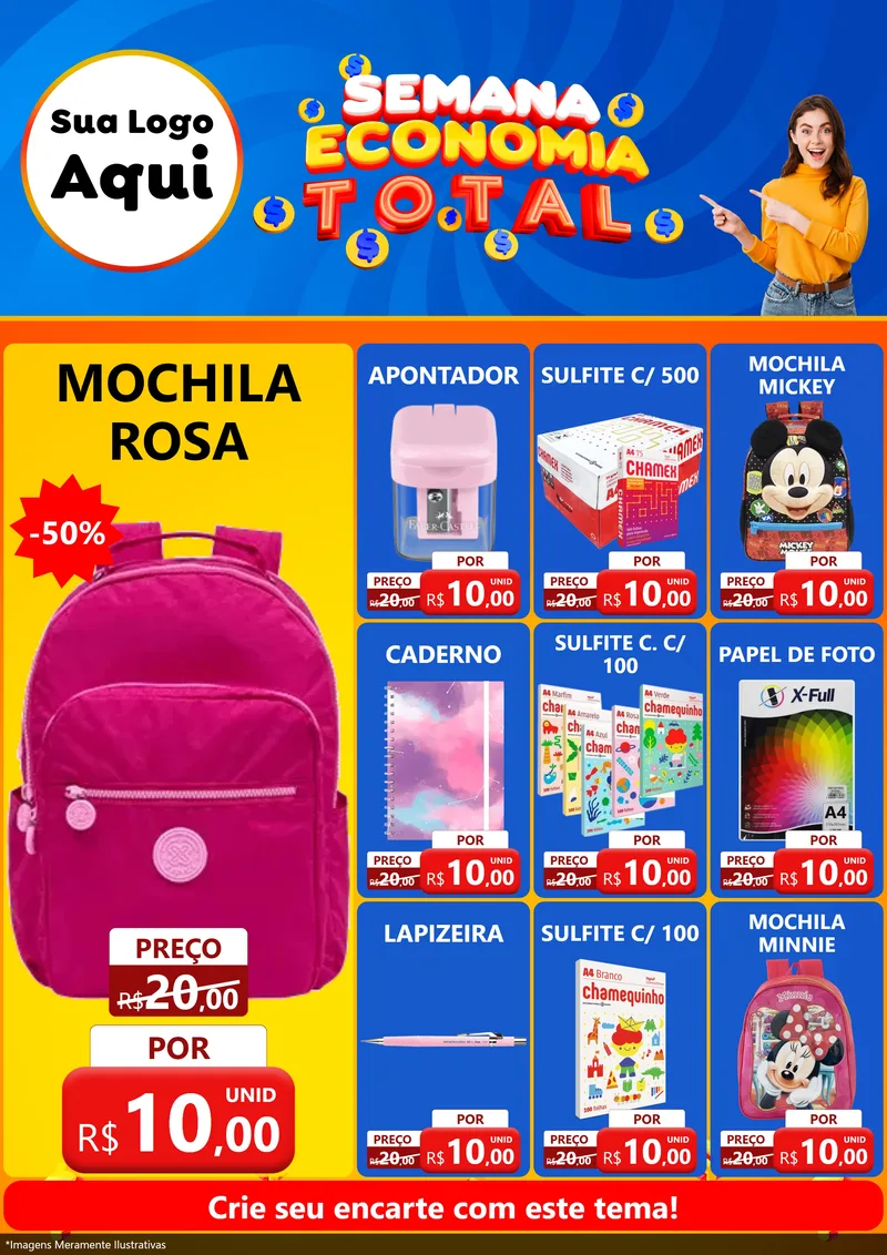 Modelo de Encarte para Encarte A4 Vertical com o tema Semana Economia Total para Papelaria
