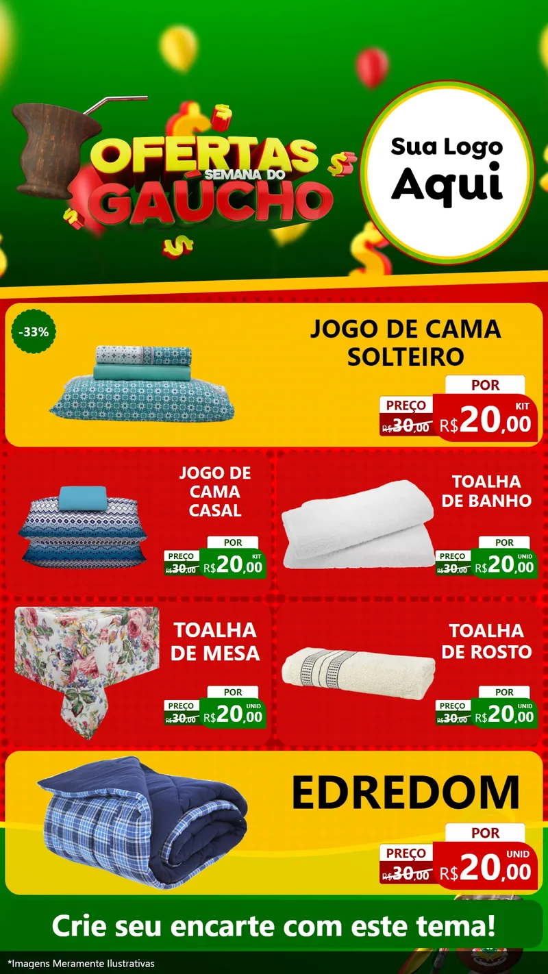 Modelo de TV para TV Vertical com o tema Ofertas Semana Do Gaúcho para Cama, Mesa e Banho