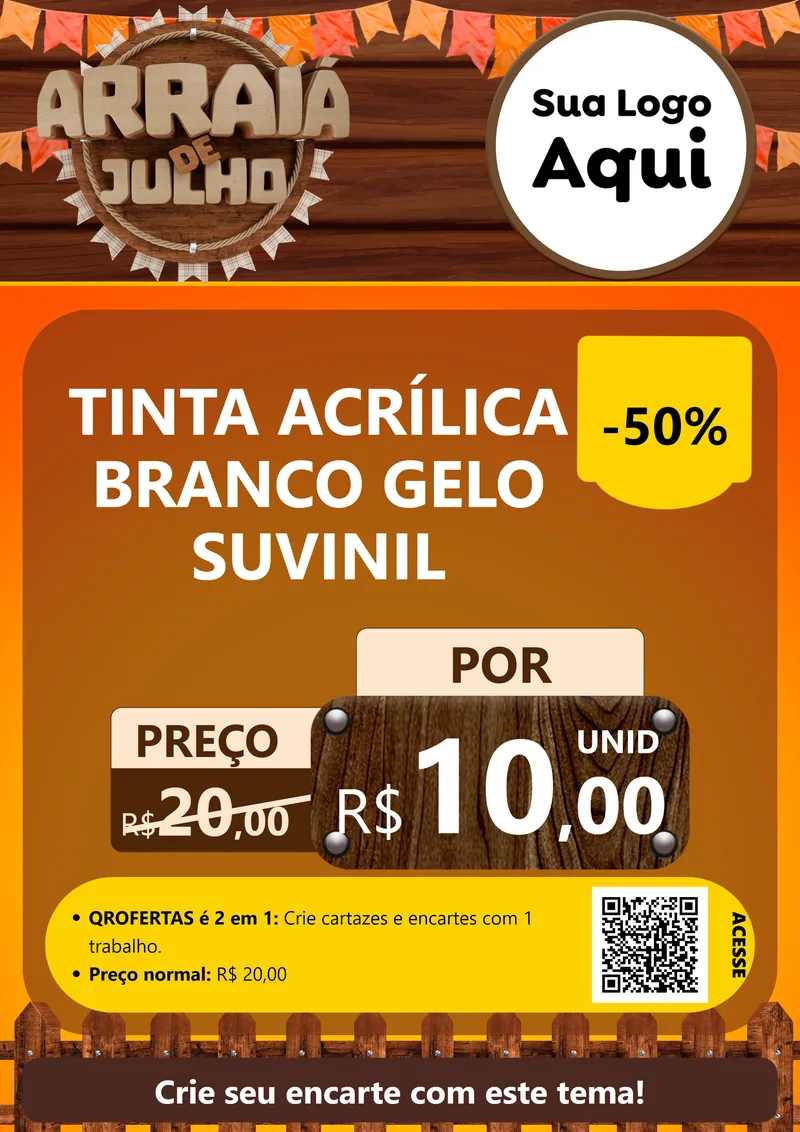 Modelo de Cartaz para Cartaz A4 Vertical com o tema Arraiá de Julho - Junina para Tintas e Ferramentas