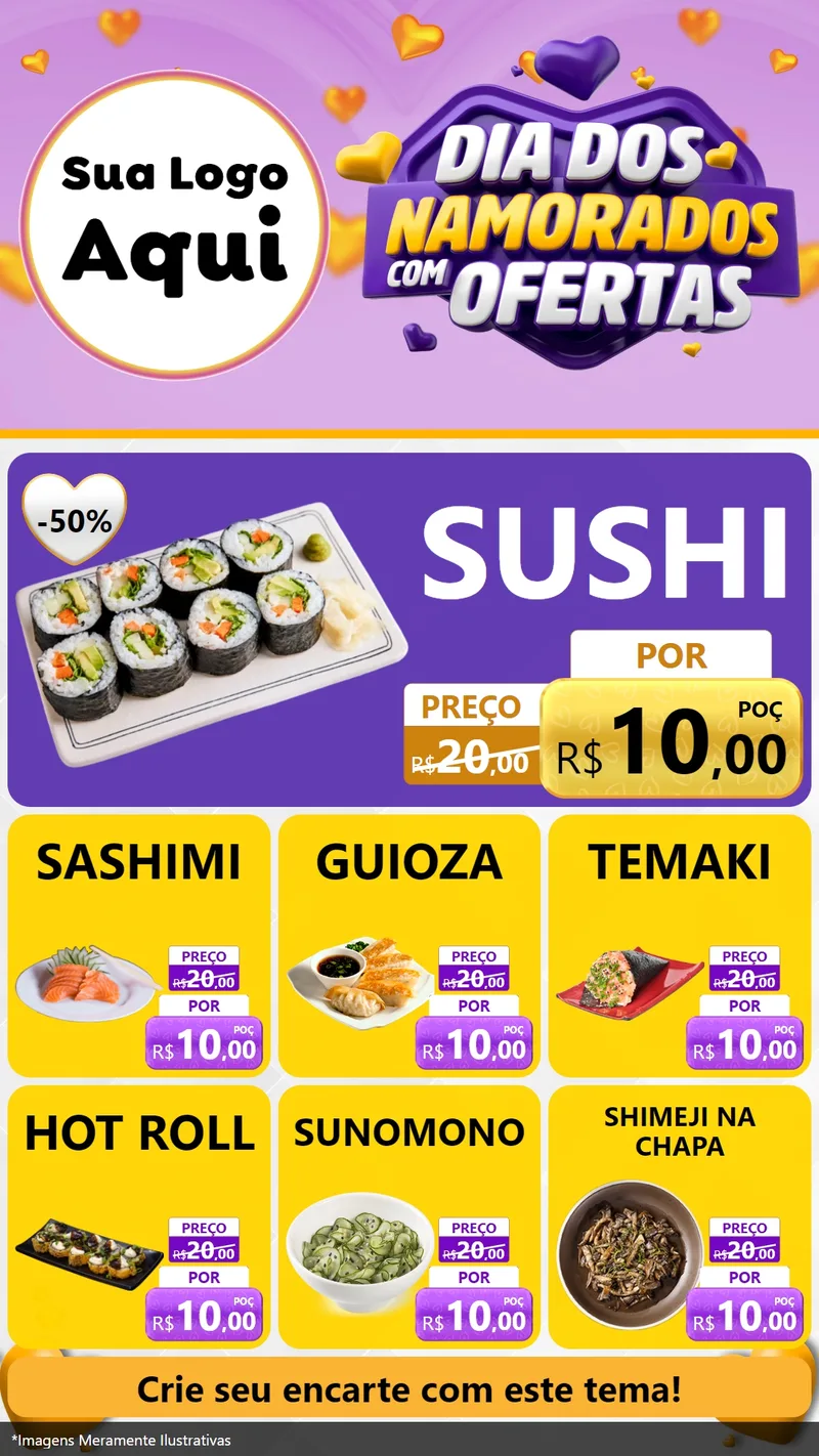 Modelo de Rede Social para Stories com o tema Dia Dos Namorados Com Ofertas para Comida japonesa