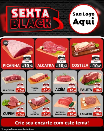 Modelo de Rede Social para Feed Instagram com o tema Sexta Black para Açougue