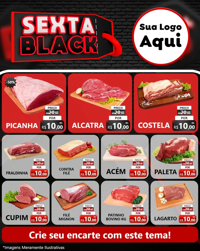 Modelo de Rede Social para Feed Instagram com o tema Sexta Black para Açougue