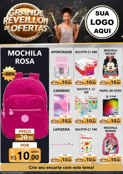 Modelo de Encarte para Encarte A4 Vertical com o tema Grande Réveillon de Ofertas para Papelaria