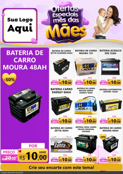 Modelo de Encarte para Encarte A4 Vertical com o tema Ofertas Especiais - Mês das Mães para Baterias Elétricas