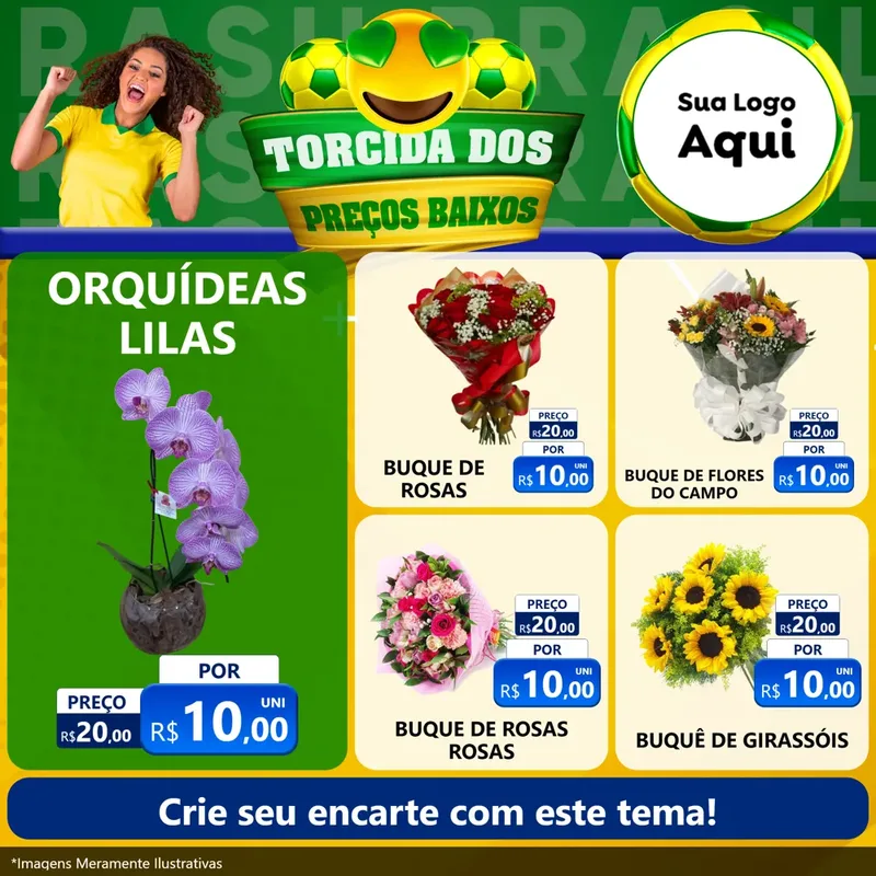 Modelo de Rede Social para Feed Facebook com o tema Torcida dos Preços Baixos - Copa para Floricultura e jardim
