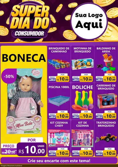 Modelo de Encarte para Encarte A4 Vertical com o tema Super Dia do Consumidor para Brinquedos
