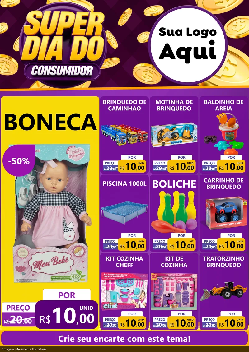 Modelo de Encarte para Encarte A4 Vertical com o tema Super Dia do Consumidor para Brinquedos
