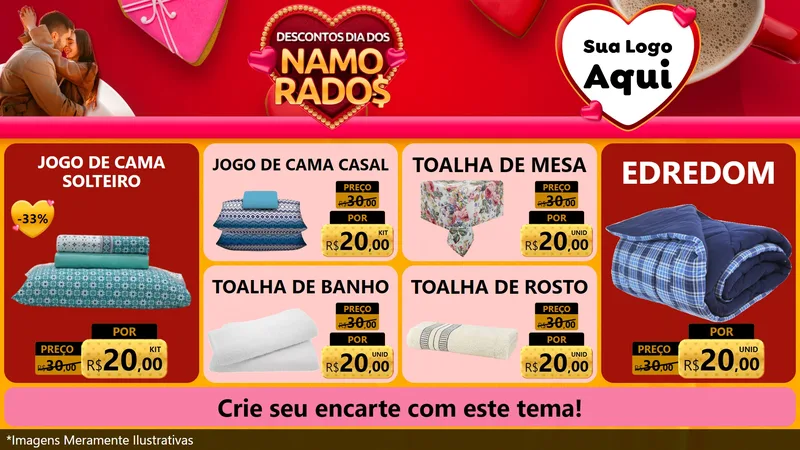 Modelo de TV para TV Horizontal com o tema Descontos Dia dos Namorados para Cama, Mesa e Banho