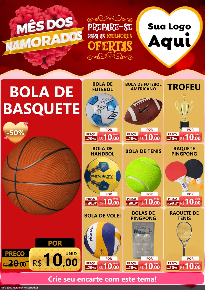 Modelo de Encarte para Encarte A4 Vertical com o tema Mês dos Namorados para Artigos Esportivos