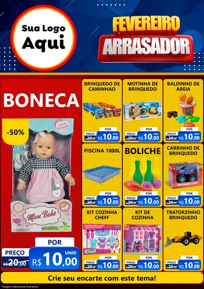 Modelo de Encarte para Encarte A4 Vertical com o tema Fevereiro Arrasador para Brinquedos