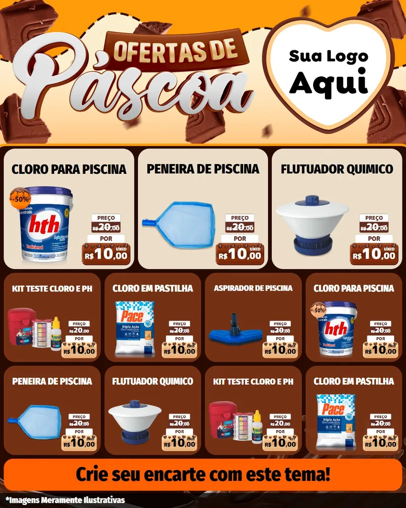 Modelo de Rede Social para Feed Instagram com o tema Ofertas de Páscoa para Produtos para Piscina