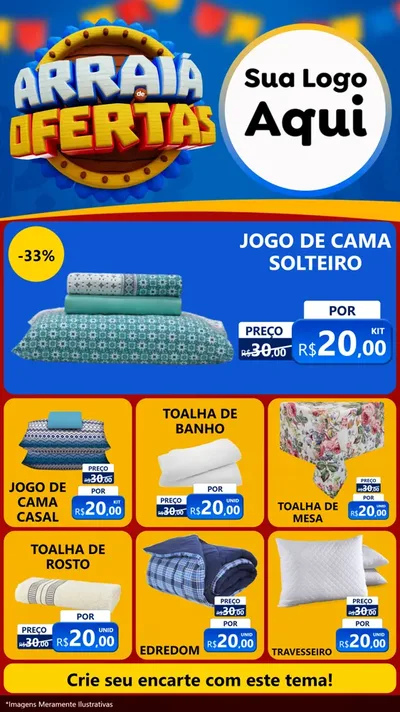 Modelo de Rede Social para Stories com o tema Arraiá de Ofertas - Junina para Cama, Mesa e Banho