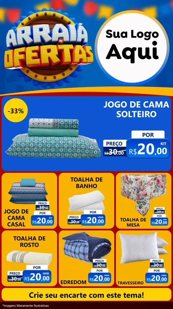 Modelo de Rede Social para Stories com o tema Arraiá de Ofertas - Junina para Cama, Mesa e Banho