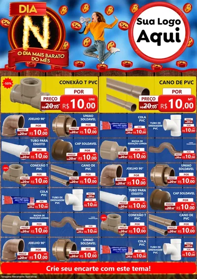 Modelo de Encarte para Encarte A4 Vertical com o tema Dia N - O Dia Mais Barato Do Mês para Tubos e conexões