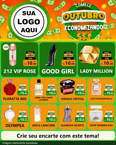 Modelo de Rede Social para Feed Instagram com o tema Comece Outubro Economizando para Perfumes