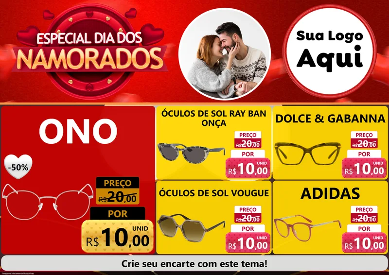 Modelo de Encarte para Encarte A4 Horizontal com o tema Especial Dia Dos Namorados para Óticas
