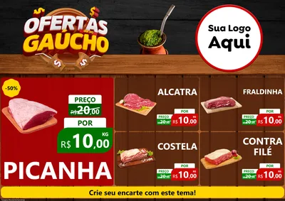 Modelo de Encarte para Encarte A4 Horizontal com o tema Ofertas Dia do Gaúcho para Açougue